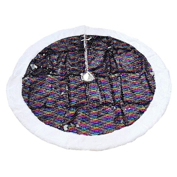 Rainbow Royal Jewel Sequin 48" Christmas Tree Skirt, Holiday Party Decor - Picture 3 of 4